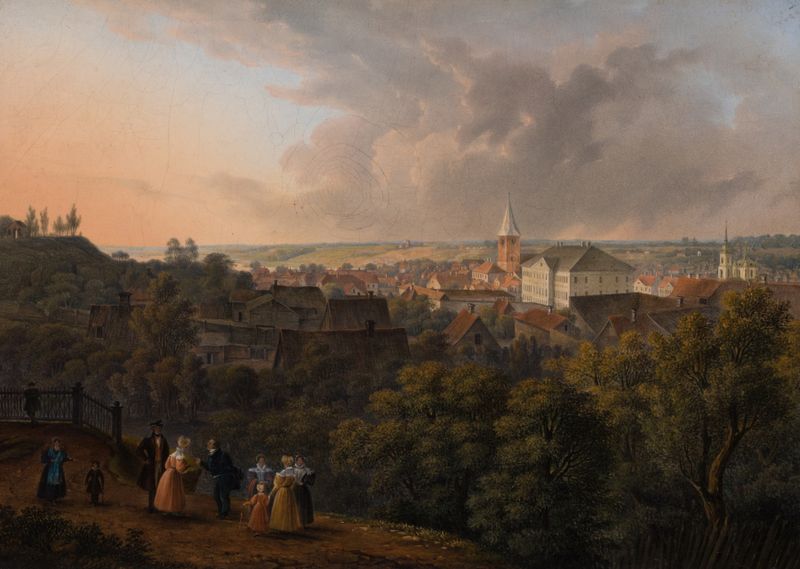 Paisaje del horizonte de Tartu, óleo de Georg Friedrich Schlater