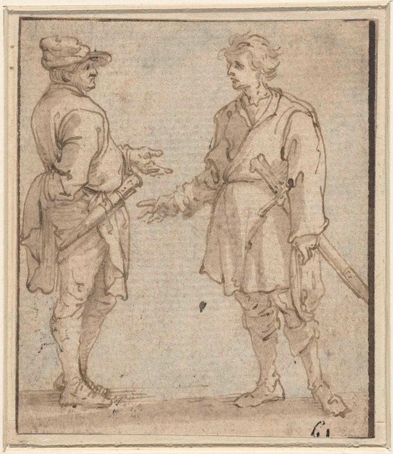Portrait of two men engaged in conversation, oil on canvas by Jacob Roos