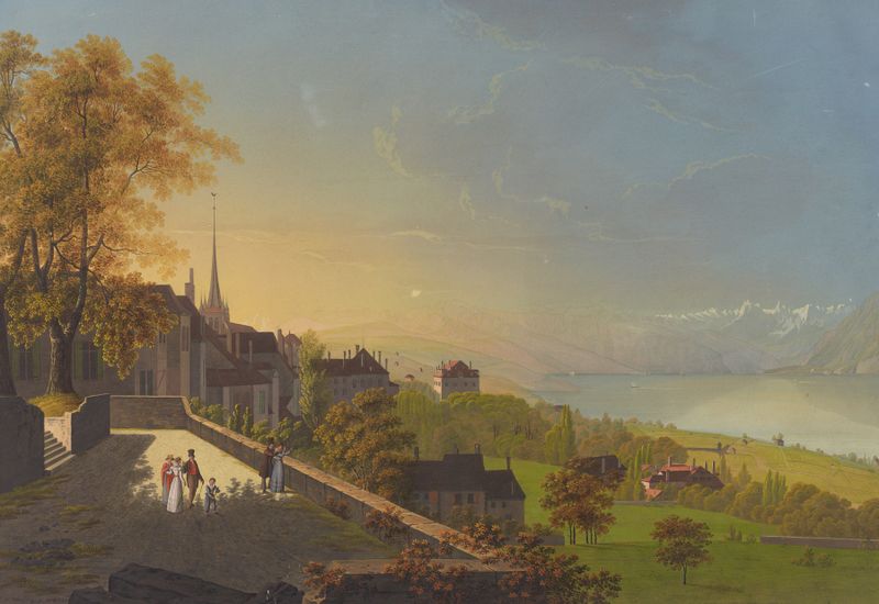Landscape of Lausanne am Genfersee, oil on canvas by Johann Heinrich Bleuler the Younger