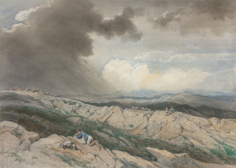 Paisaje con Pastores, pintura al óleo de Jules Joseph Augustin Laurens