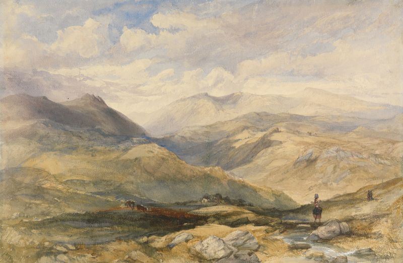 Paisagem alta com figuras, pintura a óleo de Charles Bentley