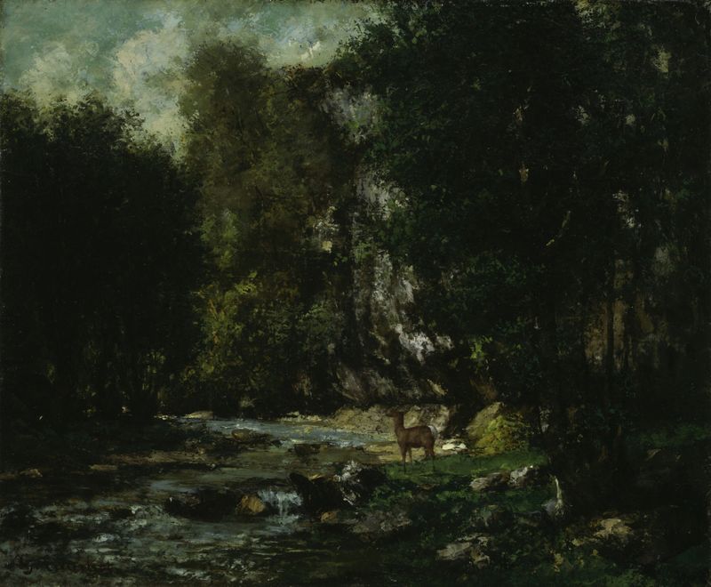 Paisagem com um riacho em uma floresta, pintura a óleo de Gustave Courbet