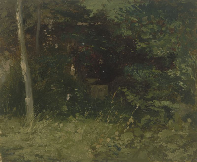 Turf de Jakob Becker, óleo sobre tela representando grama vibrante e luz.
