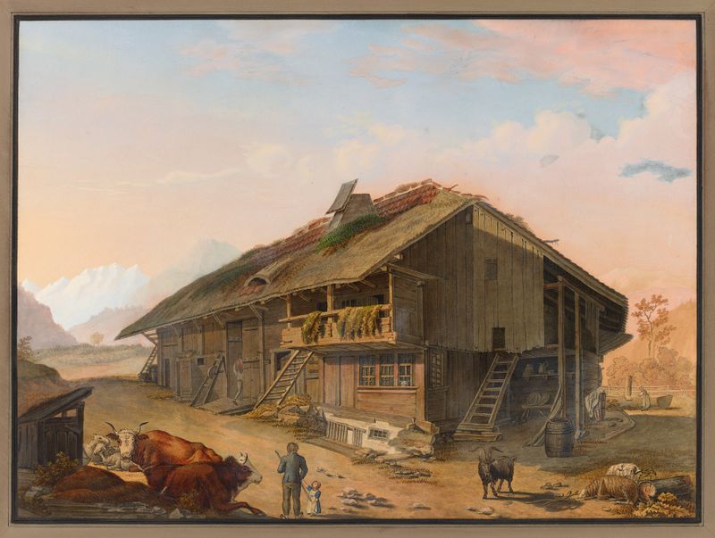 Pintura realista de una casa de campo de Johann Friedrich Maehly