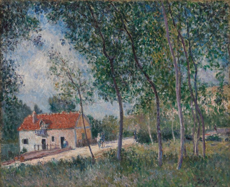 Paisaje con un camino serpenteante entre la vegetación, óleo sobre lienzo de Alfred Sisley