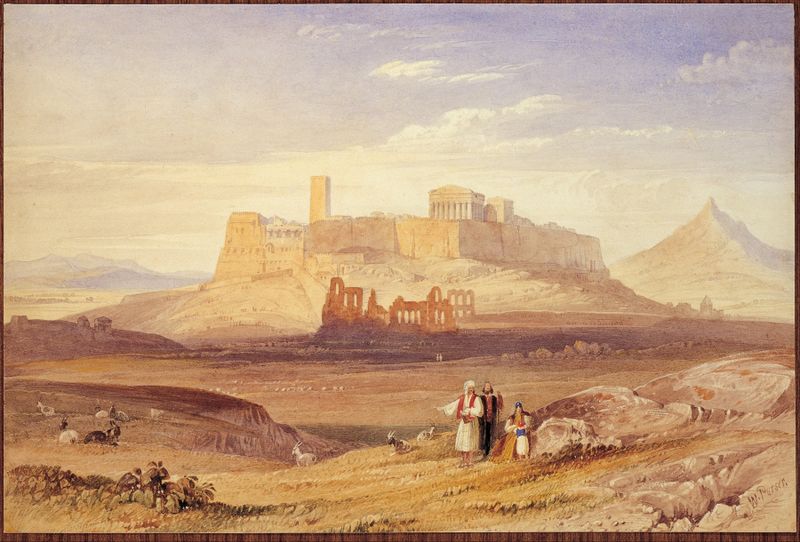 Paisagem com a Acrópole e o Odeão de Herodes Ático de Purser William, meio desconhecido.