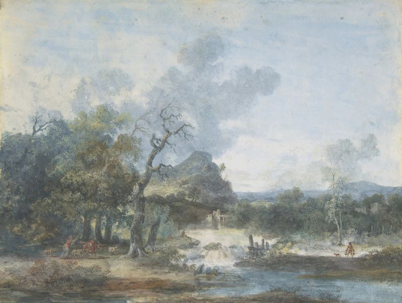 Pastora cerca de una cascada, óleo sobre lienzo de Louis Gabriel Moreau
