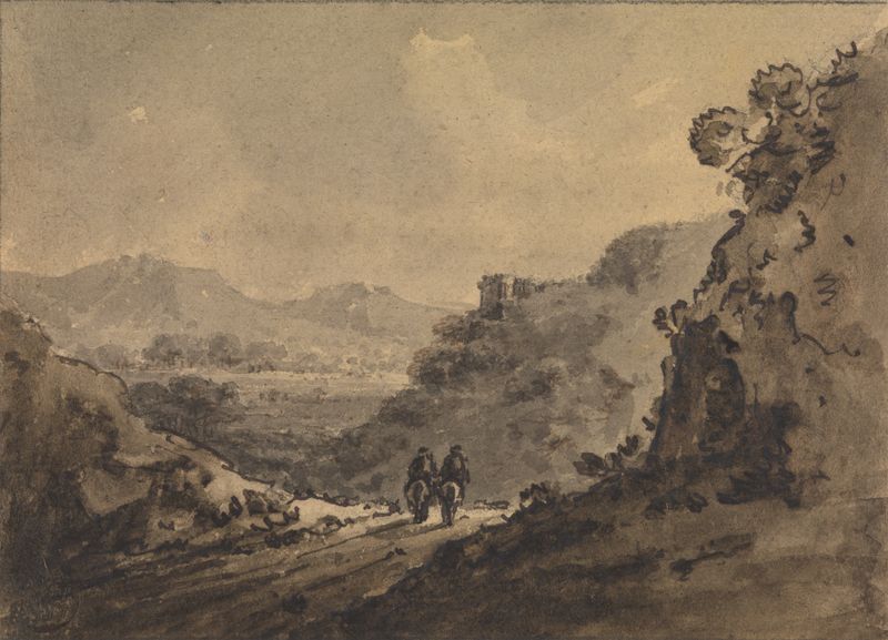 Landscape with Two Horsemen on a Road, pintura a óleo de William Gilpin