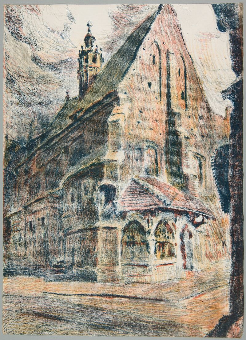 Santa Bárbara de Stanisław Kamocki, óleo sobre lienzo, con una figura en una túnica blanca y luz suave.