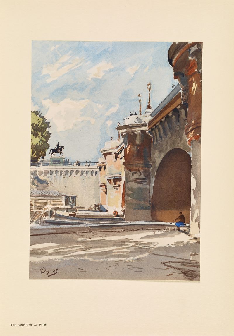 El Pont-Neuf, París de Pierre Vignal, pintura al óleo que representa un puente sobre un río.