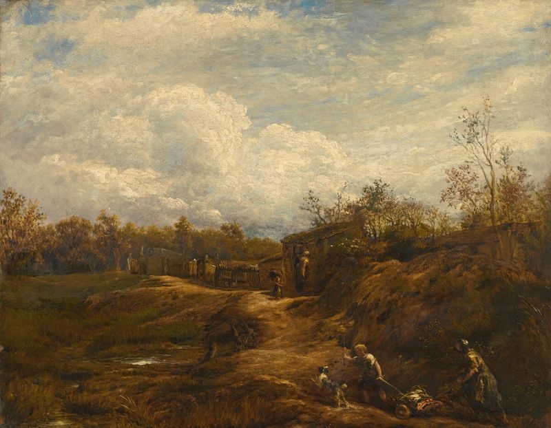 Landscape with a river and meadows by John Linnell, oil painting