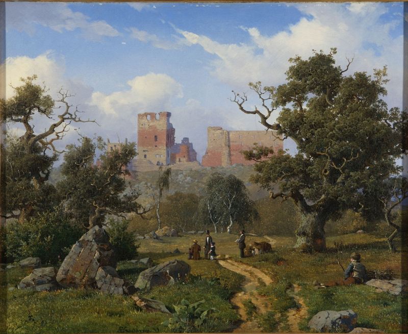 Hammershus by Anton Eduard Kieldrup, oil painting depicting cliffs and sunlight