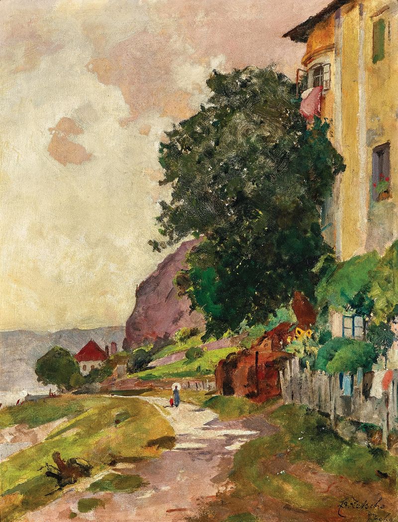 Landscape of lush greenery with dappled light, oil painting by Eduard Zetsche