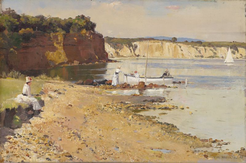 Marine scene with gentle waves at Mentone by Tom Roberts, oil painting