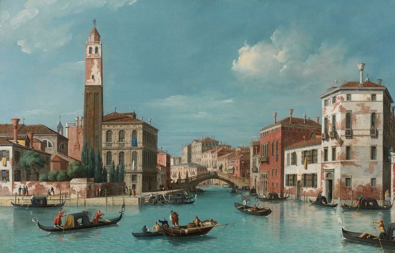 View of the Cannareggio Canal with the Church of San Geremia, oil painting by William James