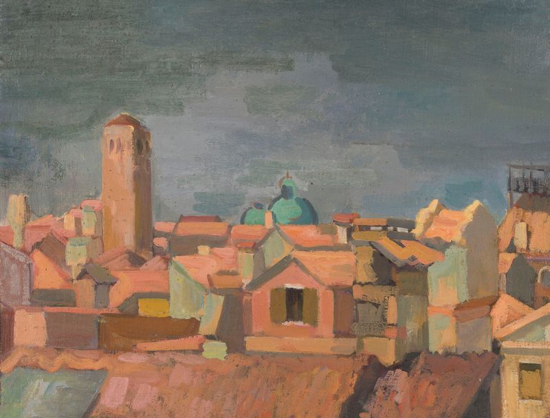 Landscape of an Italian city at dusk by Franciszek Bartoszek
