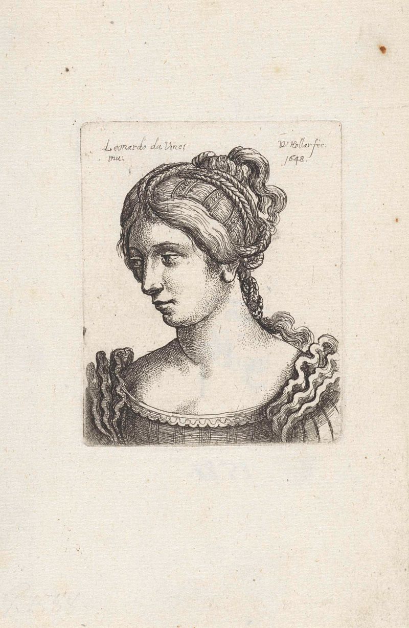 Retrato de uma mulher com cabelo trançado, gravura de Wenceslaus Hollar