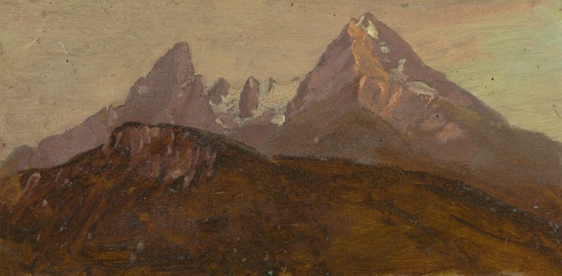 The Watzmann, óleo sobre tela de Frederic Edwin Church, apresenta picos cobertos de neve e uma vasta paisagem.
