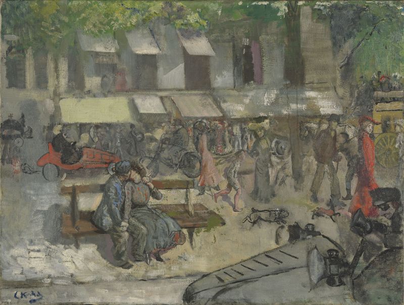 Genre scene depicting a Paris street with café patrons, oil painting by Christian Krohg