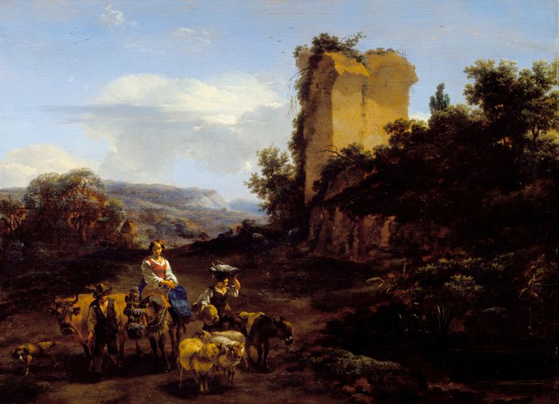 Landscape with Ruins and Travelers, oil on canvas by Nicolaes Pietersz Berchem