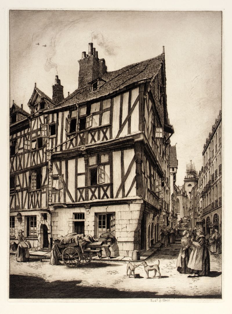 House in Nantes by Frederick G. Hall, oil on canvas depicting a serene landscape with a house and surrounding foliage.