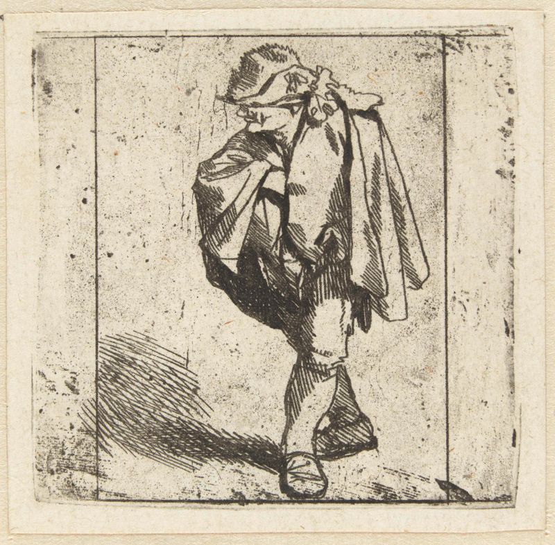 Portrait of a man in a mantle, etching by Cornelis Pietersz. Bega