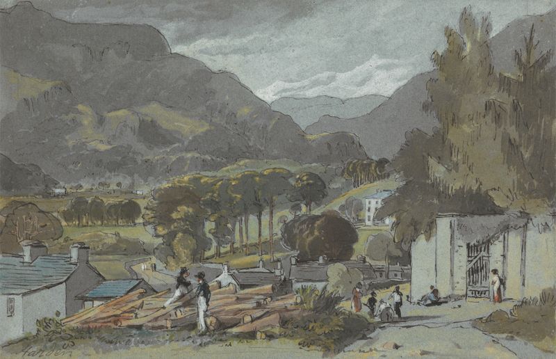 Paisaje de Ambleside con luz dorada, óleo sobre lienzo de John Harden