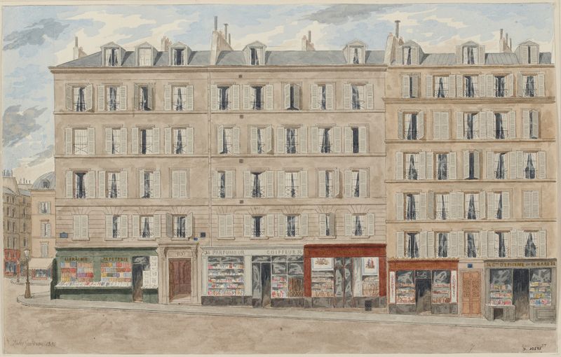 Escena arquitectónica con edificios iluminados por el sol de Jules Gaildrau, medio desconocido
