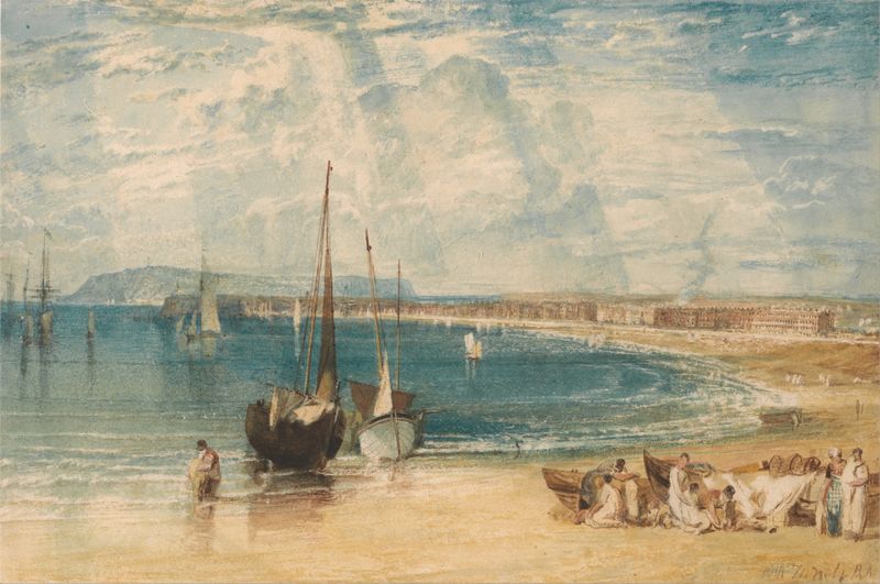 Weymouth de Joseph Mallord William Turner, óleo sobre lienzo, que representa suaves olas y un cielo luminoso