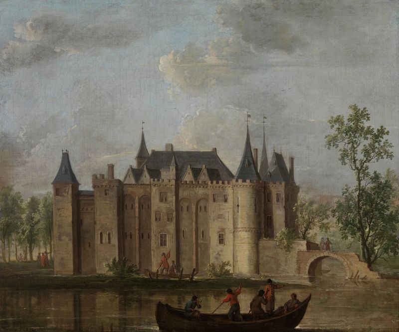 Het Slot van Gouda van de kant van de IJssel gezien, óleo sobre tela de Christoffel Pierson
