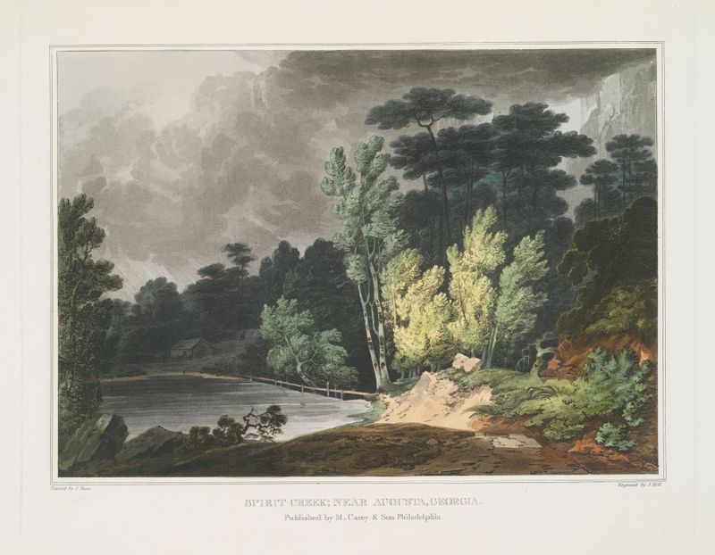 Oil painting by Joshua Shaw depicting a creek in Georgia with sunlight reflections