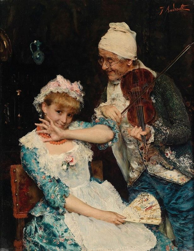 Figurative oil painting by Federico Andreotti depicting a musician with light and shadow.
