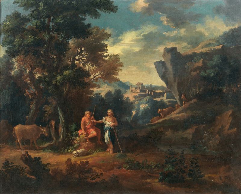 Herdsmen in a rocky landscape de Michele Pagano, realismo