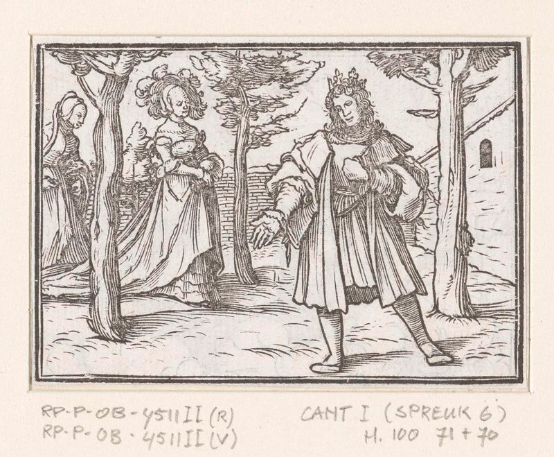 Escena de género de un hombre y una mujer en un momento de seducción, papel de Hans Holbein