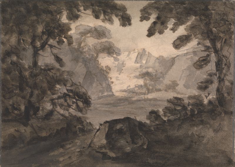 Paisagem com árvores e luz filtrada, pintura a óleo de William Gilpin