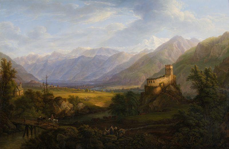 Paisagem que representa Das Glurnsertal com o rio Etsch de Ferdinand Runk