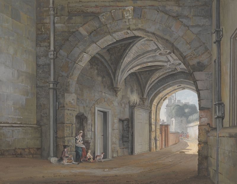 The Queen Elizabeth Gate de Paul Sandby, aquarela que retrata uma estrutura arquitetônica ornamentada.