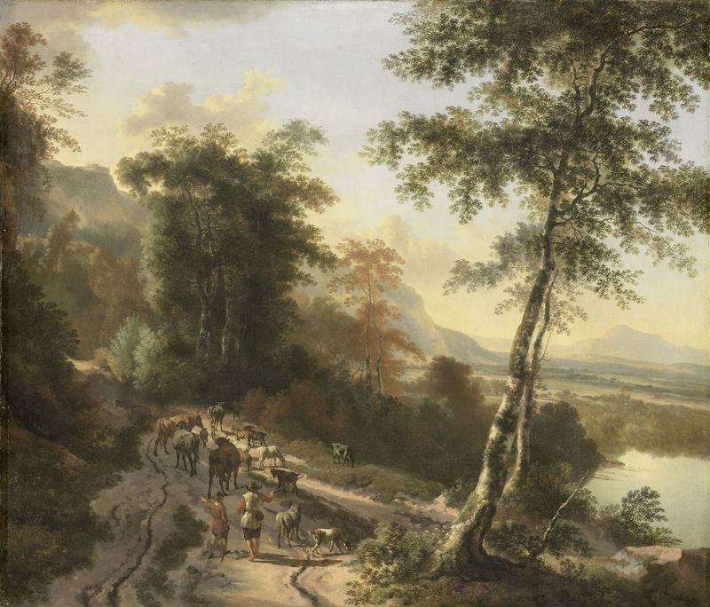 Landscape with Cattle Drivers, oil on canvas by Jan Hackaert