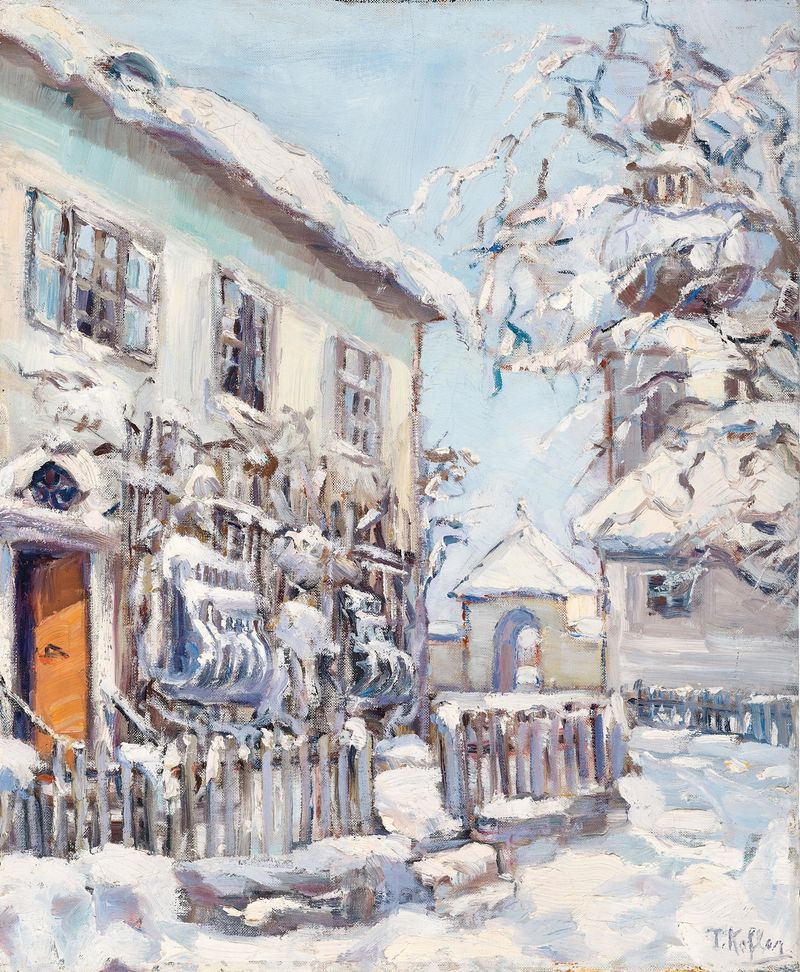Paisagem de inverno com colinas cobertas de neve de Albertine Kofler, meio desconhecido.