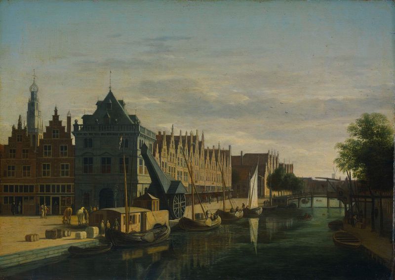 De Waag and Crane on the Spaarne, oil on panel by Gerrit Berckheyde