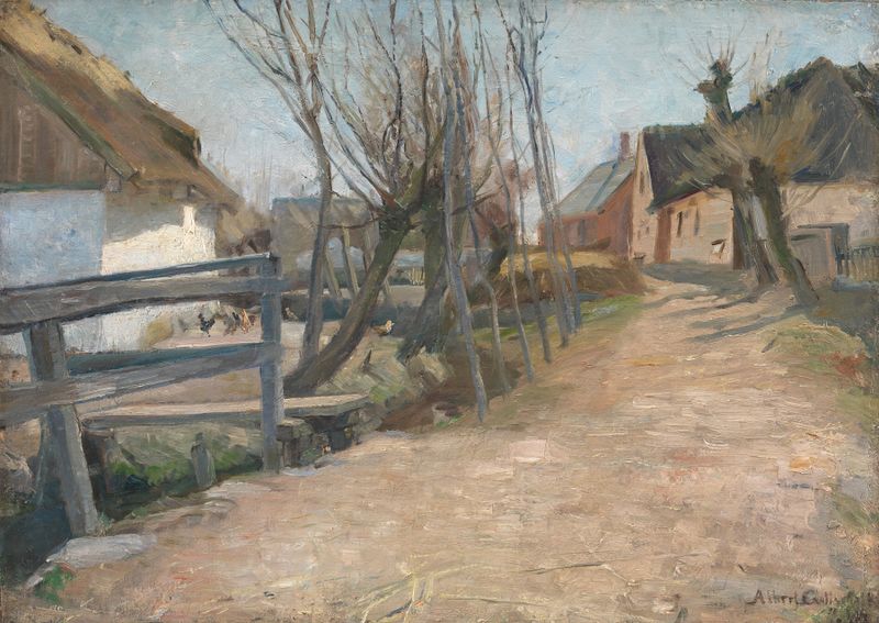 Landscape oil painting by Albert Gottschalk depicting early spring in Glostrup.