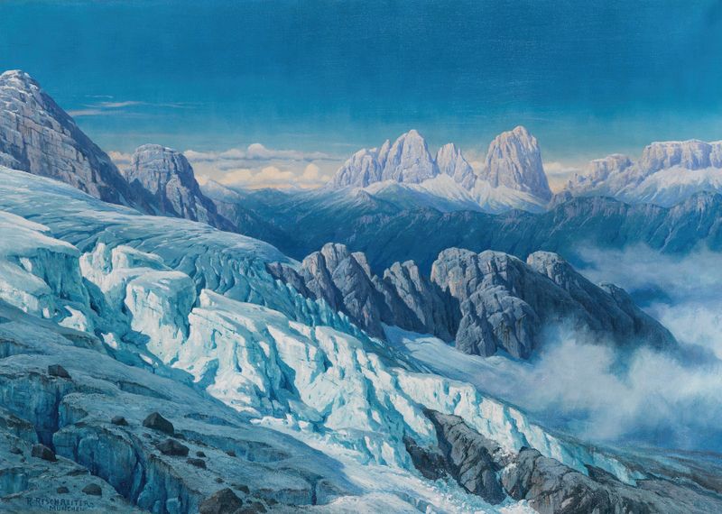 Paisaje de Langkofelgruppe vom Marmolata-Gletscher de Rudolf Reschreiter, óleo sobre lienzo