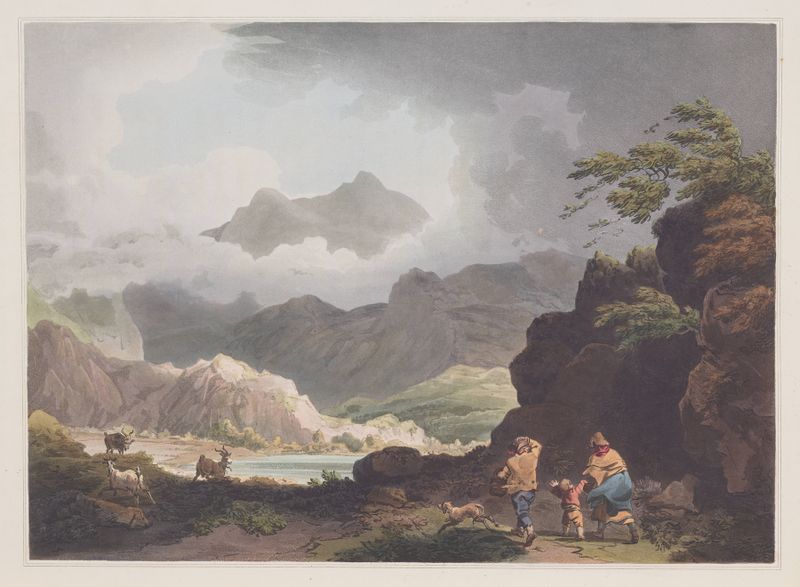 Snowdon de Philip James de Loutherbourg, óleo sobre tela representando montanhas e névoa.