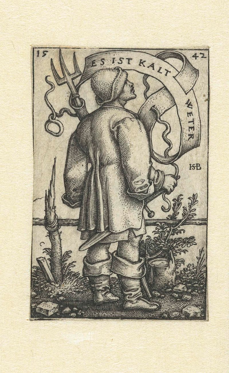 Gravura de Hans Sebald Beham mostrando um agricultor olhando para um céu tempestuoso