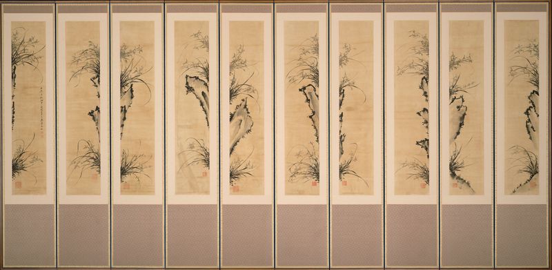 Orchids and Rocks, ink on silk by Yi Ha-ŭng