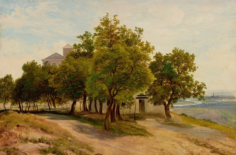 Landscape with trees and a view of Vienna, oil on canvas by Friedrich Loos
