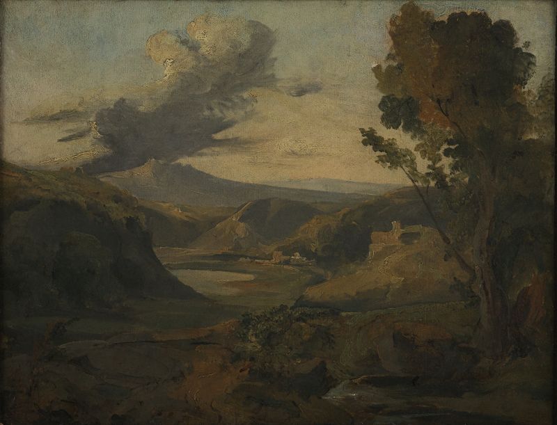Landscape by Théodore Rousseau, oil on canvas depicting trees and Auvergne scenery