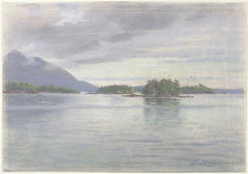 Twilight landscape with light effects, oil painting by Theodore J. Richardson