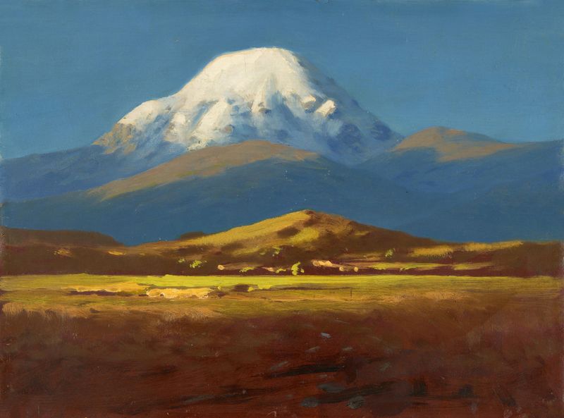 Paisaje de la montaña Elbrus en óleo sobre lienzo de Arkhip Ivanovich Kuindszhi