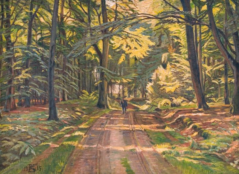 Landscape with a gentle path through greenery, oil painting by Poul Simon Christiansen